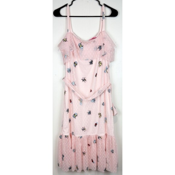 Betsy Johnson Pink Ruffle Tiered Cottagecore Bees Bugs Polka Dot Dress, Size 12 - Picture 4 of 15
